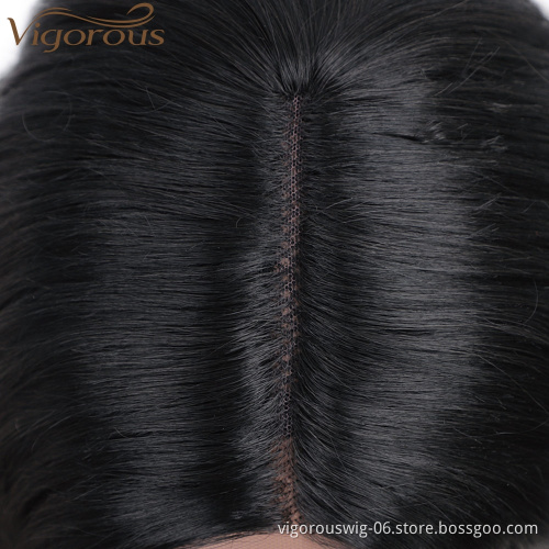 Body Wave Lace Front Black Short Bob Wig For Women Middle Part Synthetic Heat Resistant High Temperature Hair Wigs